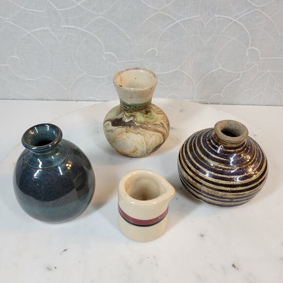 Vintage Pottery Vases 3.5" Brown Green Marble Incaware Ceramic Art Glazed Lot‎ 4 - Picture 9 of 16